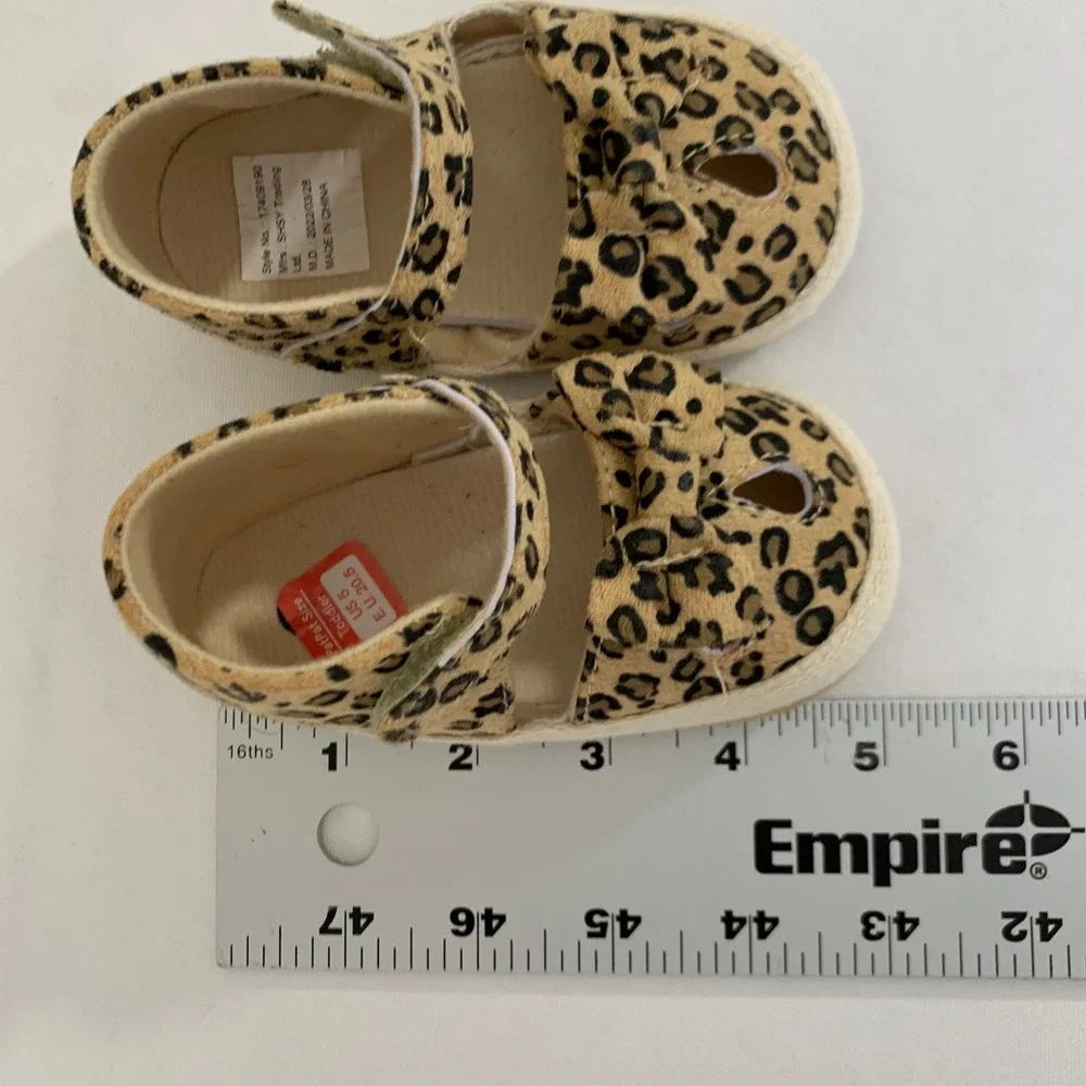 PatPat Leopard Print Sandals Baby Girls 5 Brown‎ Bow Espadrille Safari Chic Soft